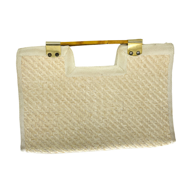 fashion imports Handbags - Vintage cream woven straw large tote bag bamboo handles Italy